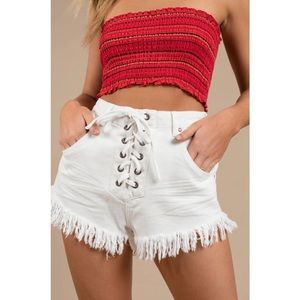 White Lace Up Denim Shorts - NWT